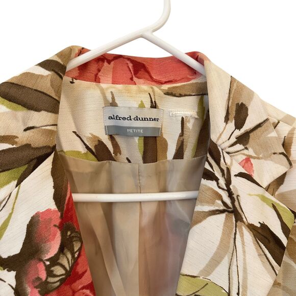 Alfred Dunner Pink and Green Floral Open Linen Blazer 3/4 Sleeves No Size - Picture 4 of 6